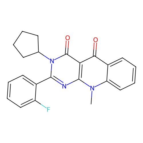 3-cyclopentyl-2-(2-fluorophenyl)-10-methylpyrimido[4,5-b]quinoline-4,5(3H,10H)-dione structure