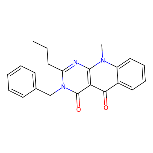 3-benzyl-10-methyl-2-propylpyrimido[4,5-b]quinoline-4,5(3H,10H)-dione structure