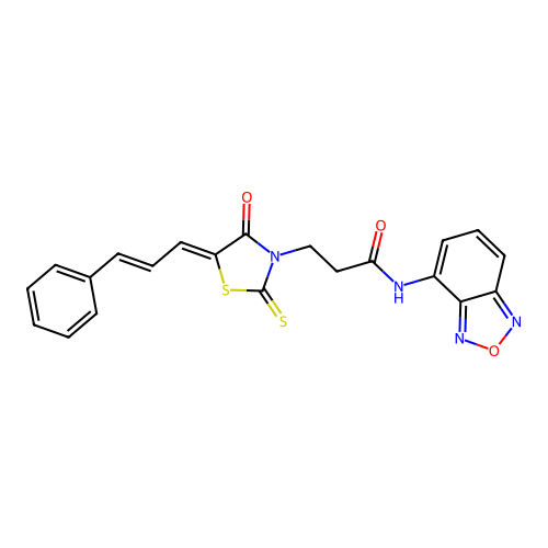 N-(2,1,3-benzoxadiazol-4-yl)-3-{(5Z)-4-oxo-5-[(2E)-3-phenylprop-2-en-1-ylidene]-2-thioxo-1,3-thiazolidin-3-yl}propanamide structure