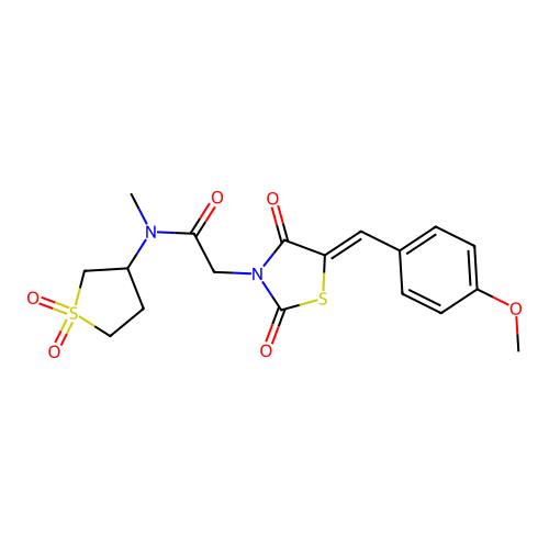 N-(1,1-dioxidotetrahydrothiophen-3-yl)-2-[(5Z)-5-(4-methoxybenzylidene)-2,4-dioxo-1,3-thiazolidin-3-yl]-N-methylacetamide structure