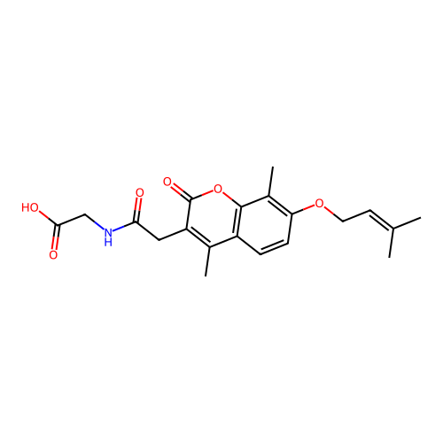 2-(2-(4,8-dimethyl-7-((3-methylbut-2-en-1-yl)oxy)-2-oxo-2H-chromen-3-yl)acetamido)acetic acid structure
