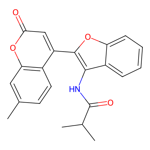 2-methyl-N-[2-(7-methyl-2-oxochromen-4-yl)-1-benzofuran-3-yl]propanamide structure