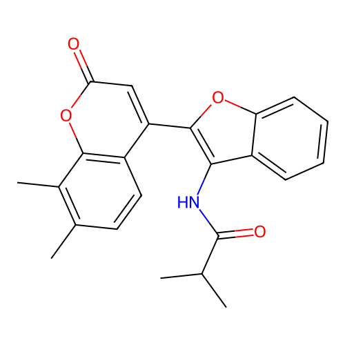 N-[2-(7,8-dimethyl-2-oxochromen-4-yl)-1-benzofuran-3-yl]-2-methylpropanamide structure