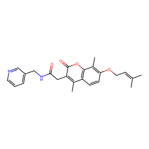 2-(4,8-dimethyl-7-((3-methylbut-2-en-1-yl)oxy)-2-oxo-2H-chromen-3-yl)-N-(pyridin-3-ylmethyl)acetamide structure