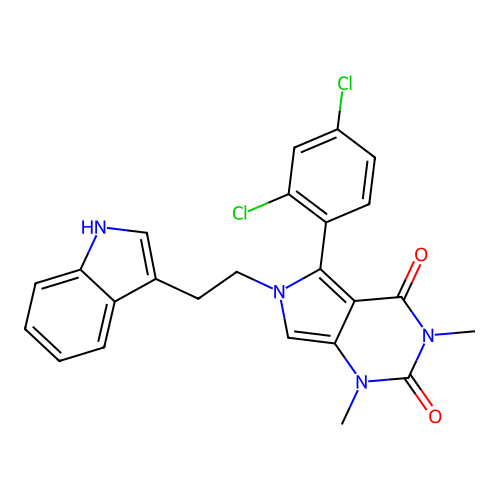 6-(2-(1H-indol-3-yl)ethyl)-5-(2,4-dichlorophenyl)-1,3-dimethyl-1H-pyrrolo[3,4-d]pyrimidine-2,4(3H,6H)-dione structure