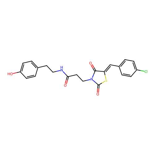 3-[(5Z)-5-(4-chlorobenzylidene)-2,4-dioxo-1,3-thiazolidin-3-yl]-N-[2-(4-hydroxyphenyl)ethyl]propanamide structure