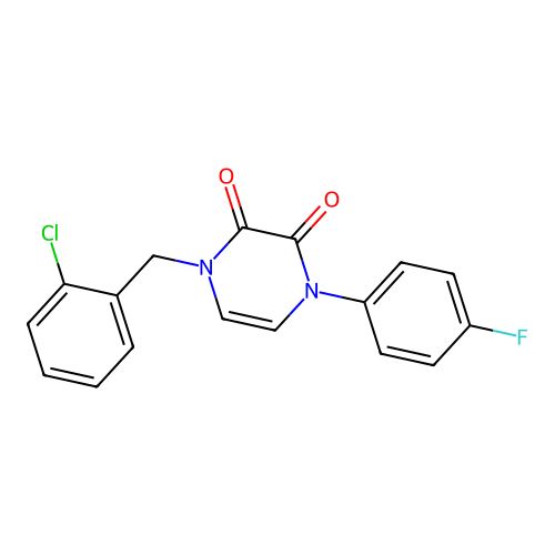 1-[(2-Chlorophenyl)methyl]-4-(4-fluorophenyl)pyrazine-2,3-dione structure