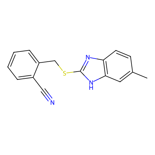 2-[(6-methyl-1H-benzimidazol-2-yl)sulfanylmethyl]benzonitrile structure
