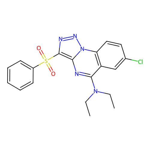 7-chloro-N,N-diethyl-3-(phenylsulfonyl)-[1,2,3]triazolo[1,5-a]quinazolin-5-amine structure