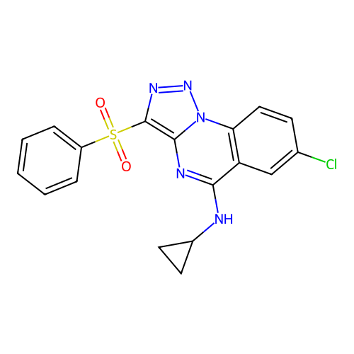 3-(benzenesulfonyl)-7-chloro-N-cyclopropyltriazolo[1,5-a]quinazolin-5-amine structure