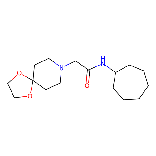 N-cycloheptyl-2-(1,4-dioxa-8-azaspiro[4.5]decan-8-yl)acetamide structure