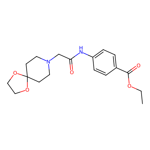 Ethyl 4-[(1,4-dioxa-8-azaspiro[4.5]dec-8-ylacetyl)amino]benzoate structure