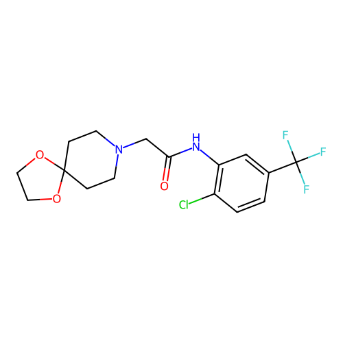 N-[2-chloro-5-(trifluoromethyl)phenyl]-2-(1,4-dioxa-8-azaspiro[4.5]decan-8-yl)acetamide structure