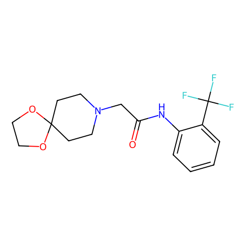 2-(1,4-dioxa-8-azaspiro[4.5]decan-8-yl)-N-[2-(trifluoromethyl)phenyl]acetamide structure
