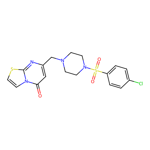 7-[[4-(4-chlorophenyl)sulfonylpiperazin-1-yl]methyl]-[1,3]thiazolo[3,2-a]pyrimidin-5-one structure
