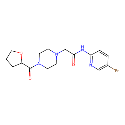 N-(5-bromopyridin-2-yl)-2-[4-(oxolane-2-carbonyl)piperazin-1-yl]acetamide structure