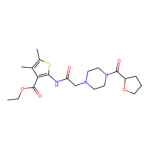 ethyl 4,5-dimethyl-2-({[4-(tetrahydrofuran-2-ylcarbonyl)piperazin-1-yl]acetyl}amino)thiophene-3-carboxylate structure