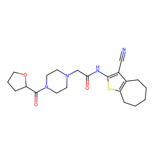 N-(3-cyano-5,6,7,8-tetrahydro-4H-cyclohepta[b]thiophen-2-yl)-2-[4-(oxolane-2-carbonyl)piperazin-1-yl]acetamide structure