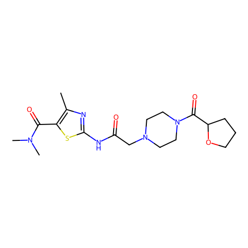 N,N,4-trimethyl-2-({[4-(tetrahydrofuran-2-ylcarbonyl)piperazin-1-yl]acetyl}amino)-1,3-thiazole-5-carboxamide structure