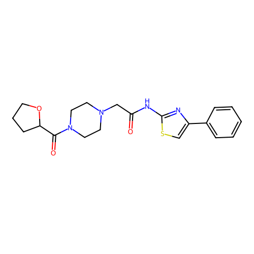 2-[4-(oxolane-2-carbonyl)piperazin-1-yl]-N-(4-phenyl-1,3-thiazol-2-yl)acetamide structure