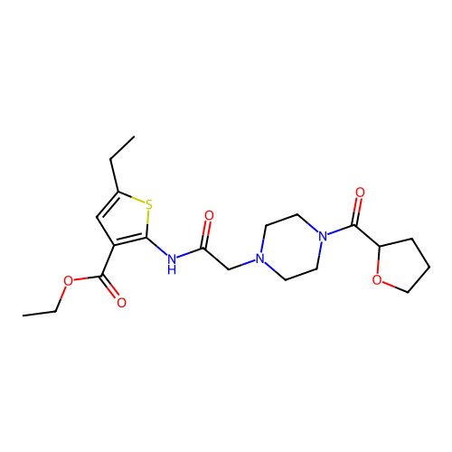 ethyl 5-ethyl-2-({[4-(tetrahydrofuran-2-ylcarbonyl)piperazin-1-yl]acetyl}amino)thiophene-3-carboxylate structure