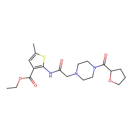 ethyl 5-methyl-2-({[4-(tetrahydrofuran-2-ylcarbonyl)piperazin-1-yl]acetyl}amino)thiophene-3-carboxylate structure