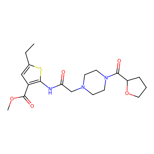 methyl 5-ethyl-2-({[4-(tetrahydrofuran-2-ylcarbonyl)piperazin-1-yl]acetyl}amino)thiophene-3-carboxylate structure