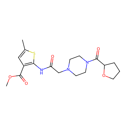 Methyl 5-methyl-2-[[2-[4-(oxolane-2-carbonyl)piperazin-1-yl]acetyl]amino]thiophene-3-carboxylate structure