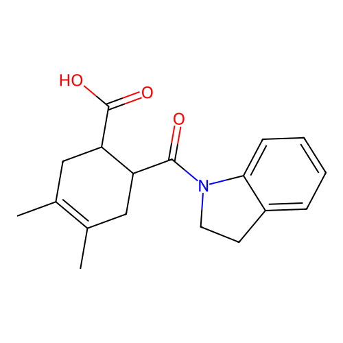 6-(Indolinylcarbonyl)-3,4-dimethylcyclohex-3-enecarboxylic acid structure