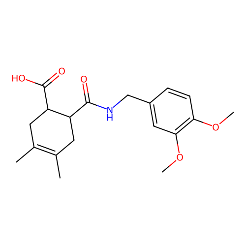 6-{[(3,4-dimethoxybenzyl)amino]carbonyl}-3,4-dimethyl-3-cyclohexene-1-carboxylic acid structure