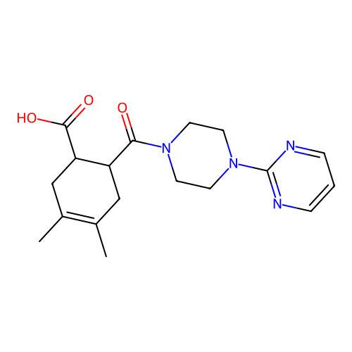 3,4-dimethyl-6-(4-pyrimidin-2-ylpiperazine-1-carbonyl)cyclohex-3-ene-1-carboxylic Acid structure