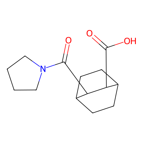 3-(Pyrrolidinylcarbonyl)bicyclo[2.2.2]octane-2-carboxylic acid structure
