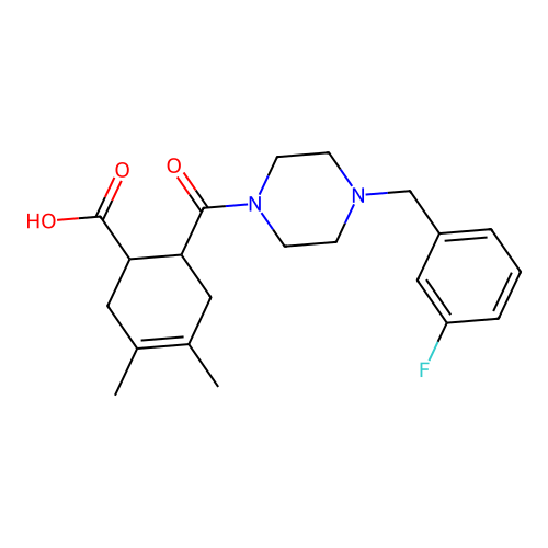 6-{[4-(3-fluorobenzyl)piperazin-1-yl]carbonyl}-3,4-dimethylcyclohex-3-ene-1-carboxylic acid structure