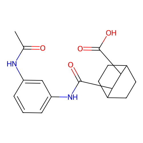 3-{[3-(Acetylamino)phenyl]carbamoyl}bicyclo[2.2.2]octane-2-carboxylic acid structure