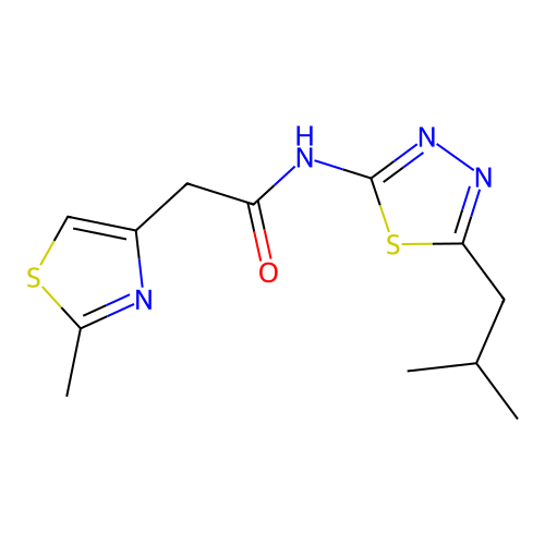 N-[5-(2-methylpropyl)-1,3,4-thiadiazol-2-yl]-2-(2-methyl-1,3-thiazol-4-yl)acetamide structure