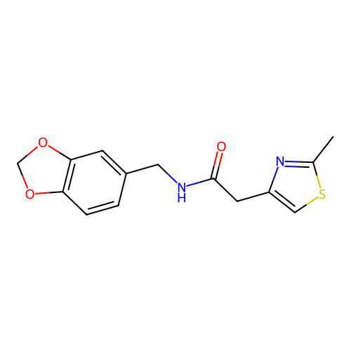 N-(1,3-benzodioxol-5-ylmethyl)-2-(2-methyl-1,3-thiazol-4-yl)acetamide structure
