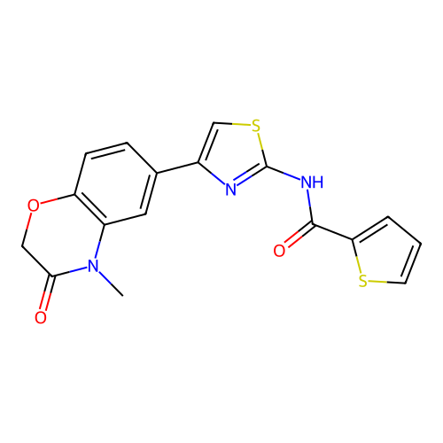 N-[4-(4-methyl-3-oxo-1,4-benzoxazin-6-yl)-1,3-thiazol-2-yl]thiophene-2-carboxamide structure