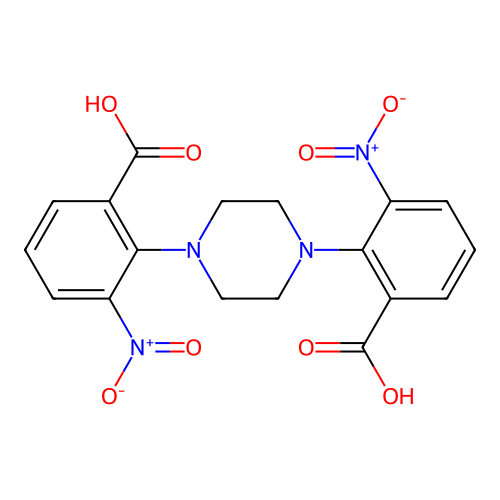 2-[4-(2-Carboxy-6-nitrophenyl)piperazin-1-yl]-3-nitrobenzoic acid structure