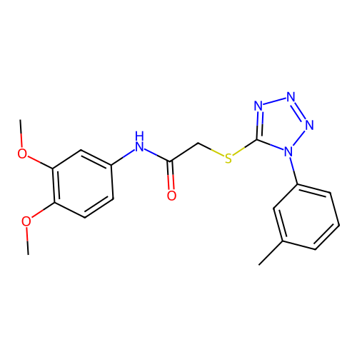 N-(3,4-dimethoxyphenyl)-2-[1-(3-methylphenyl)tetrazol-5-yl]sulfanylacetamide structure