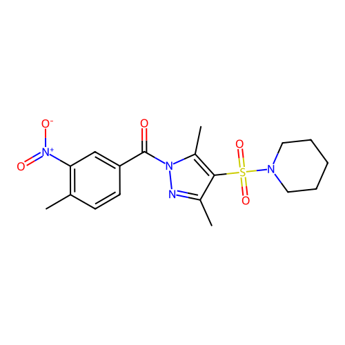 1-{[3,5-dimethyl-1-(4-methyl-3-nitrobenzoyl)-1H-pyrazol-4-yl]sulfonyl}piperidine structure