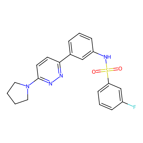 3-fluoro-N-[3-(6-pyrrolidin-1-ylpyridazin-3-yl)phenyl]benzenesulfonamide structure