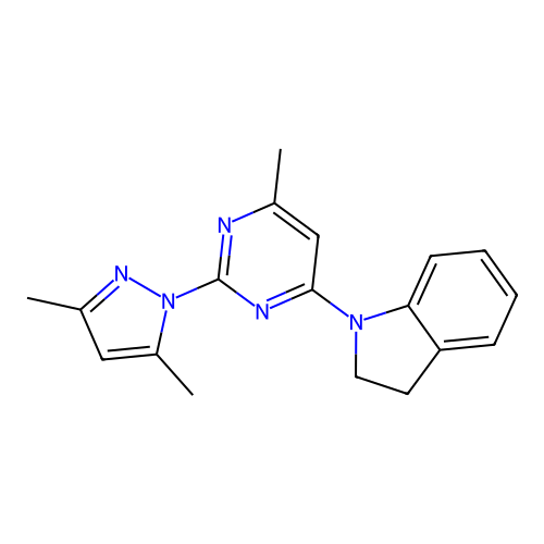1-(2-(3,5-dimethyl-1H-pyrazol-1-yl)-6-methylpyrimidin-4-yl)indoline structure
