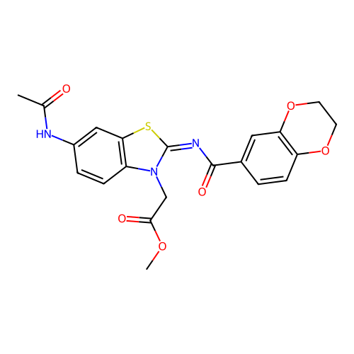 (Z)-methyl 2-(6-acetamido-2-((2,3-dihydrobenzo[b][1,4]dioxine-6-carbonyl)imino)benzo[d]thiazol-3(2H)-yl)acetate structure
