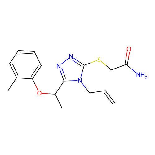 2-[[5-[1-(2-methylphenoxy)ethyl]-4-prop-2-enyl-1,2,4-triazol-3-yl]sulfanyl]acetamide structure