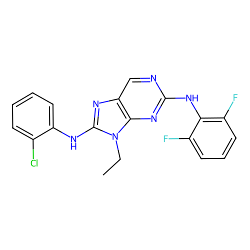 8-(2-Chlorophenylamino)-2-(2,6-difluorophenylamino)-9-ethyl-9H-purine-1,7-diium structure