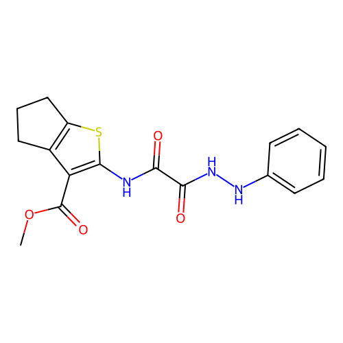 methyl 2-(2-oxo-2-(2-phenylhydrazinyl)acetamido)-5,6-dihydro-4H-cyclopenta[b]thiophene-3-carboxylate structure