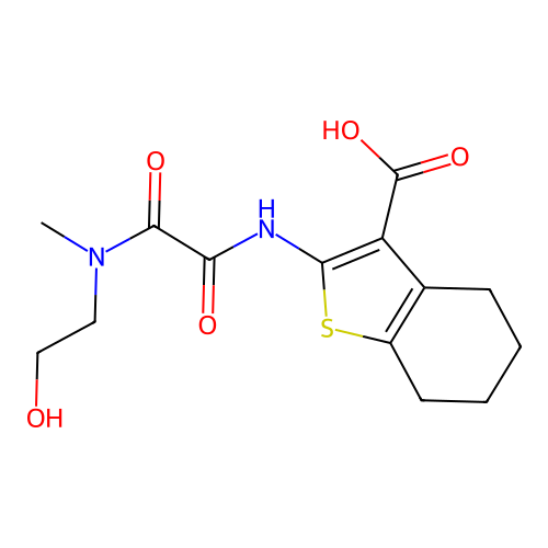 2-({[(2-hydroxyethyl)(methyl)amino](oxo)acetyl}amino)-4,5,6,7-tetrahydro-1-benzothiophene-3-carboxylic acid structure