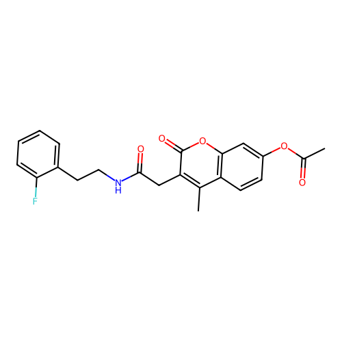 3-(2-((2-fluorophenethyl)amino)-2-oxoethyl)-4-methyl-2-oxo-2H-chromen-7-yl acetate structure