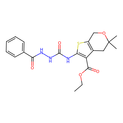 ethyl 2-(benzamidocarbamoylamino)-5,5-dimethyl-4,7-dihydrothieno[2,3-c]pyran-3-carboxylate structure