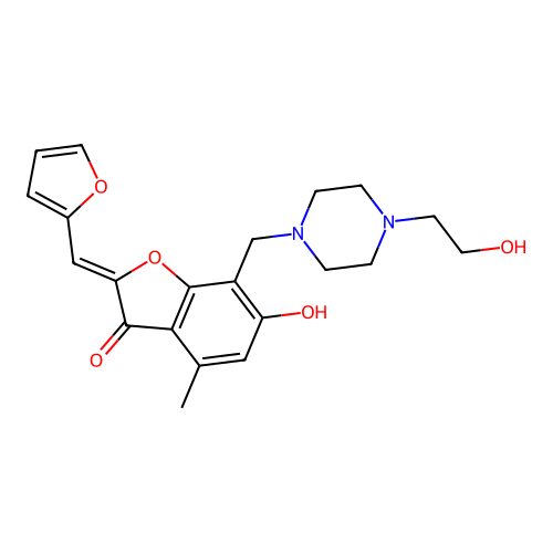 (Z)-2-(furan-2-ylmethylene)-6-hydroxy-7-((4-(2-hydroxyethyl)piperazin-1-yl)methyl)-4-methylbenzofuran-3(2H)-one structure